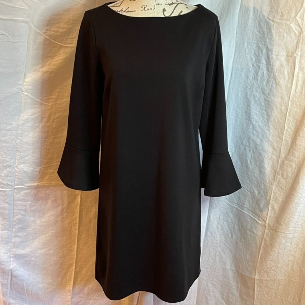 Boat neck black casual dress with bell sleeves size L